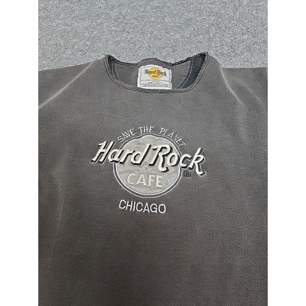 Vintage Hard Rock Cafe Mens Medium Crewneck Sweatshirt Long Sleeve Raw Hem Faded